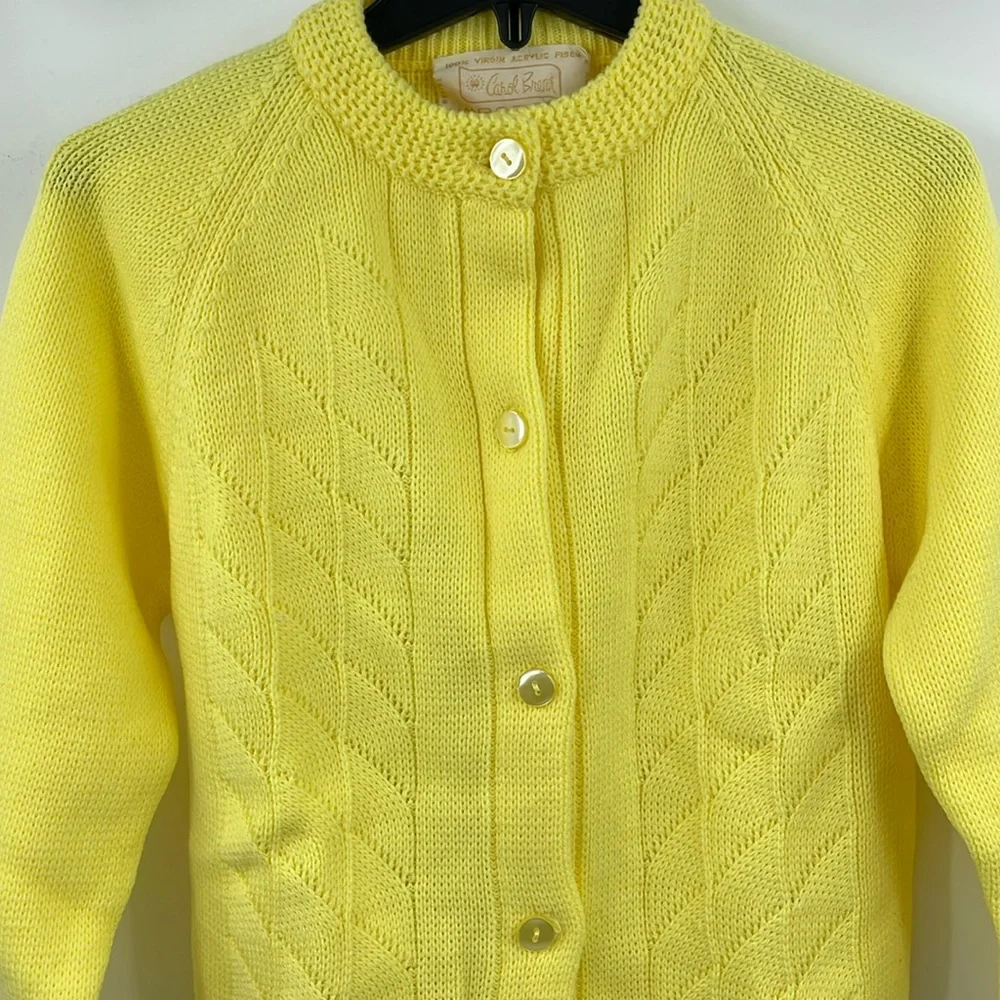 NWT Vintage 50’s 60’s Carol Brent Yellow Knit button Cardigan Size 36 - Picture 5 of 10